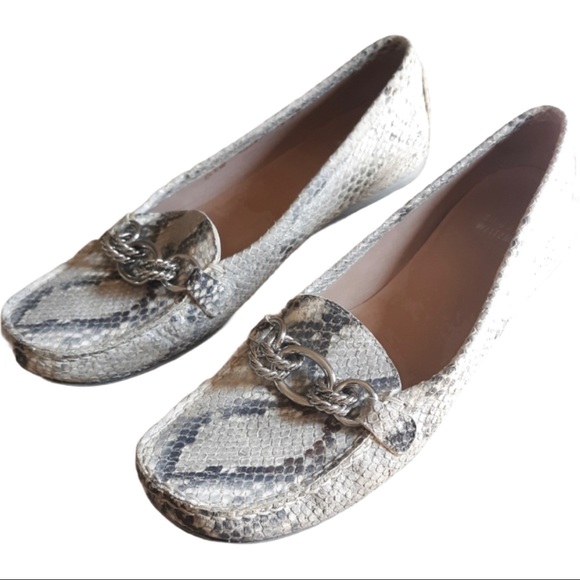 STUART WEITZMAN Snake & Chain Leather Loafers, EUC - Picture 3 of 11